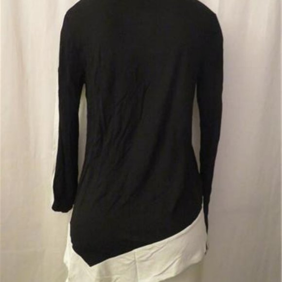 WOMENS BCBGMAXAZRIA BLACK WHITE PULLOVER LONG SLEEVE TUNIC TOP SIZE M - Picture 3 of 4